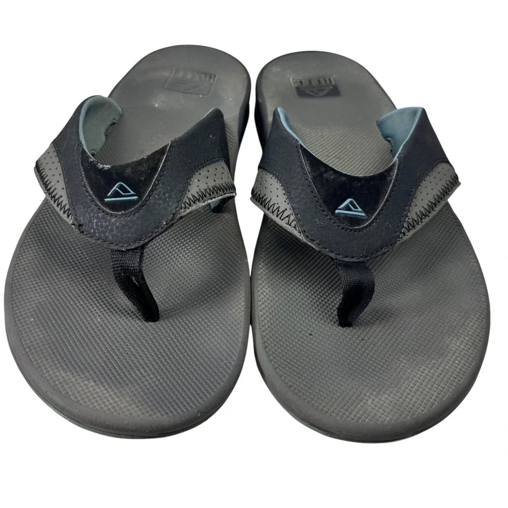 Reef Fanning Flip Flops Mens Size 13 Black Grey Bottle Opener‎ Sandals Athletic